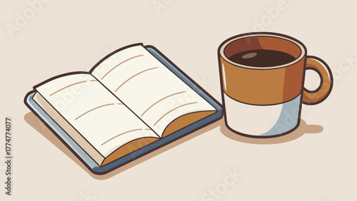 An open planner and a coffee cup on a table illustration