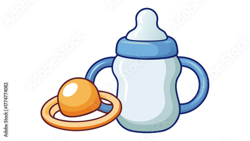 Baby Bottle and Pacifier Beside Each Other