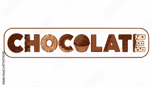 Indulge your senses with this delicious chocolate word art featuring decadent treats and sweet delights perfect for confectionary branding.