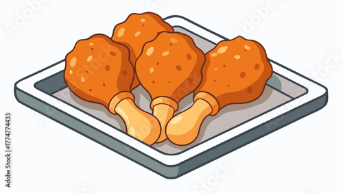Four pieces of fried chicken drumsticks on a grey tray