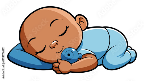 Sleeping baby hugging a toy with a peaceful expression