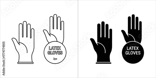 Two latex glove icons, one outline and one solid black