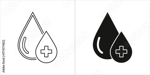 Blood drop icon with plus sign, representing donation or medical symbol