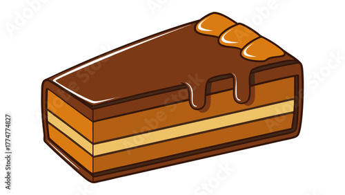 A delicious chocolate cake slice with dripping chocolate syrup