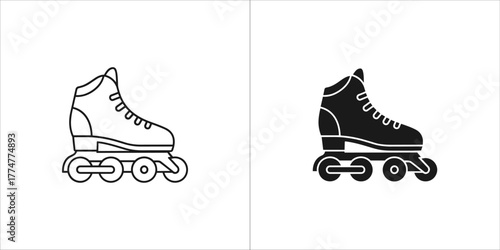 Inline roller skate icon in outline and solid black silhouette