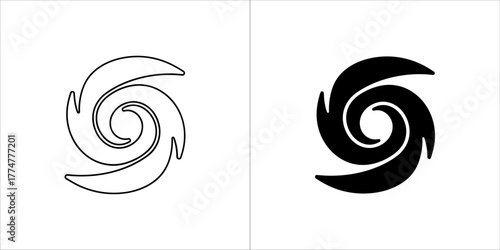 Outline and silhouette of a hurricane symbol