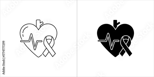 Heartbeat and ribbon icon