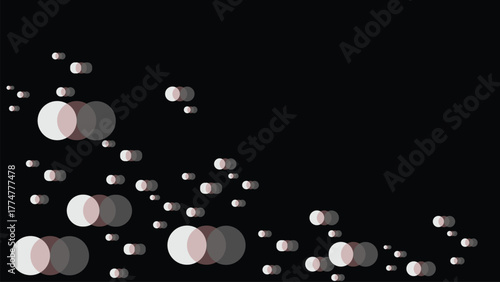 Abstract circle bokeh pattern on black background. Minimal glowing round shapes create soft contrast and depth, ideal for modern banner, digital backdrop, or futuristic visual design.