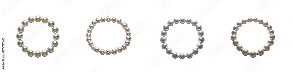 Obraz premium Four silver beaded bracelets isolated on transparent background