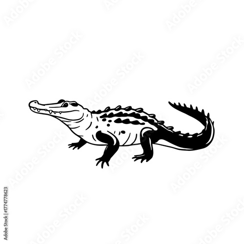 Crocodile. Crocodile simple black and white line art vector logo
