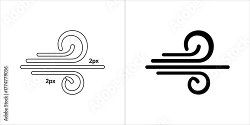 Wind icon, stylized representation of wind blowing