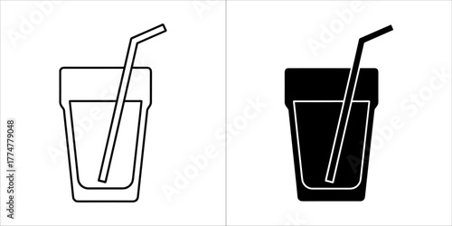 Outline and filled icon of a glass with a straw