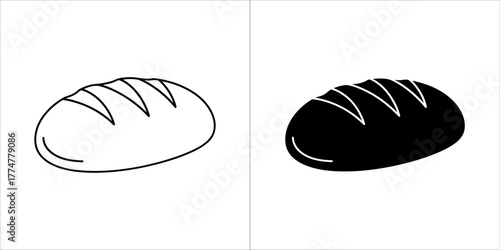 Outline and solid silhouette of a loaf of bread