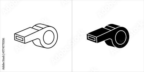 Outline and solid black icon of a whistle