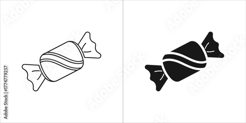 Wrapped candy icon in outline and solid black