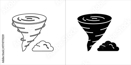 Tornado icon outline and silhouette