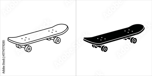 Skateboard icon outline and silhouette