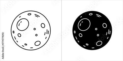 Moon icon in outline and solid black