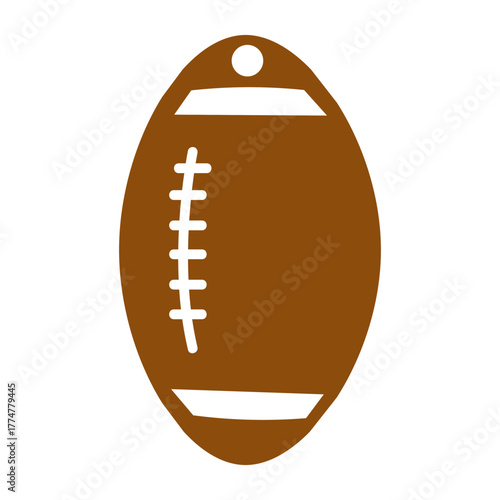 Flat Brown Vector Illustration of an American Football with White Stitching, Designed with a Small Hanging Loop for Use as a Keyring or Ornament