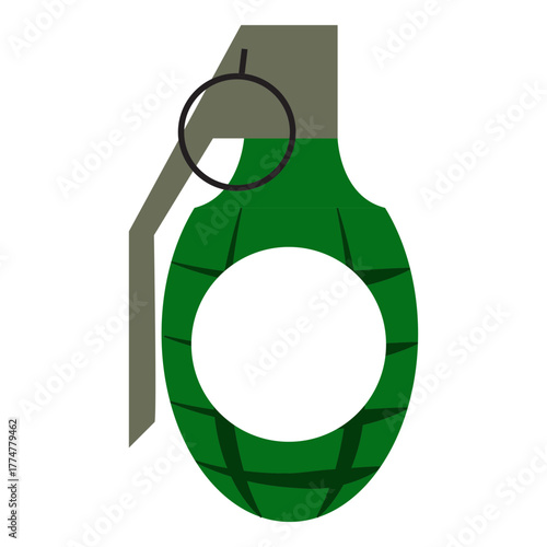 Flat Color Vector Icon of a Green Hand Grenade, Designed as a Split Monogram Frame with a Blank Circle for Text