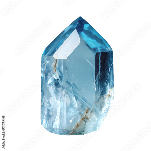 Single Aquamarine Crystal Point Isolated