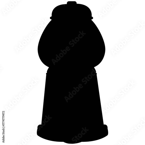 Solid Black Silhouette Vector Icon of a Vintage Gumball Machine, Symbolizing Candy, Vending, and Nostalgia