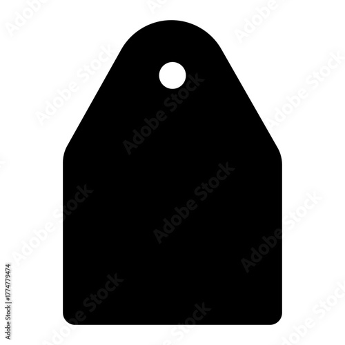 Solid Black Silhouette Vector Icon of a Price Tag or Gift Tag with a Hole, Symbolizing Sales, Shopping, and Retail