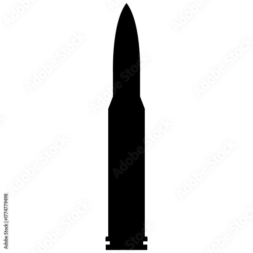 Solid Black Silhouette Vector Icon of a Rifle Bullet or Cartridge, Symbolizing Ammunition, Military, and Hunting