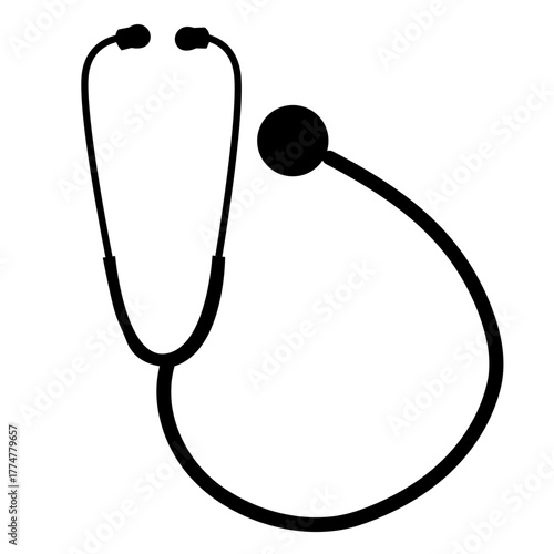 Solid Black Silhouette Vector Icon of a Stethoscope, the Medical Instrument Used by Doctors and Nurses, Representing Healthcare, Medicine, and Diagnostics.