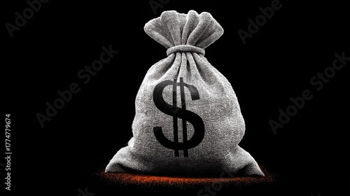 Money bag symbolizing wealth and financial success in a black background setting