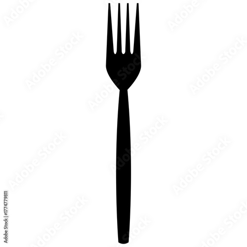 Black Silhouette of a Dinner Fork Cutlery Utensil Icon Vector Illustration Isolated on White