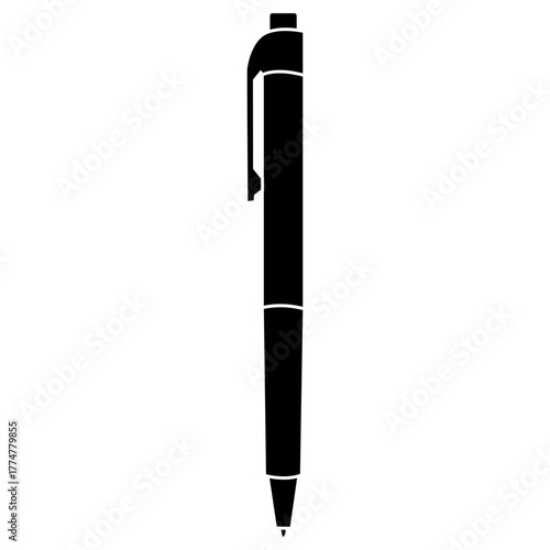 Classic Ballpoint Pen Silhouette Icon Vector Illustration Writing Tool for Office and School