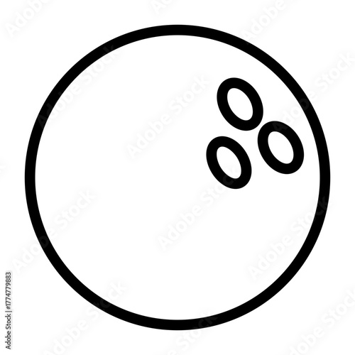 Simple Outline Bowling Ball Icon with Finger Holes Vector Illustration Isolated on White Background