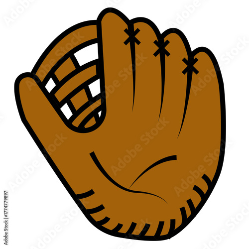 Classic Brown Leather Baseball Mitt or Catchers Glove Sports Equipment Vector Illustration