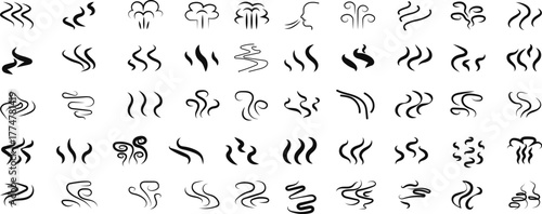 Set of hand drawn doodle smoke, steam, vapor isolated on white background
