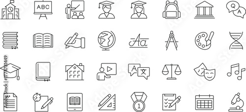 Education and learning line art icons isolated on white background