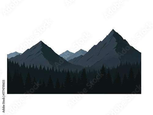 New Christmas mountains top view icon in silhouette white background.