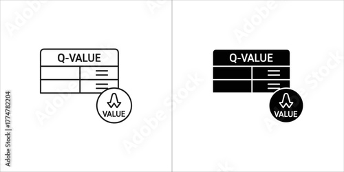 Qvalue table icon with a circle containing a stylized a and value text