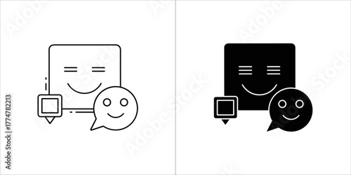 Square face with happy expression and speech bubble icon