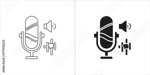 Microphone icon with sound wave and audio mixer