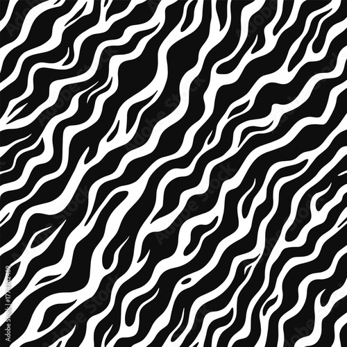 Diagonal black and white zebra stripe pattern seamless background stripes