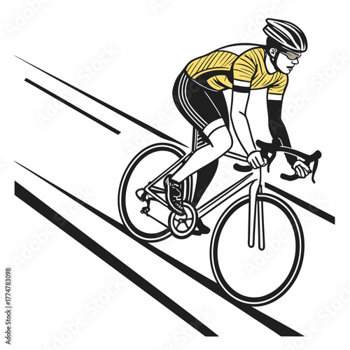 Athlete in Motion Illustration of Cyclist Racing Downhill