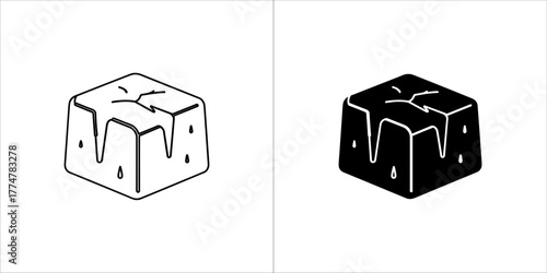 Stylized illustration of a melting ice cube with cracks