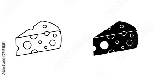 Slice of cheese icon in outline and solid black