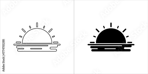 Sunrise icon in outline and solid black
