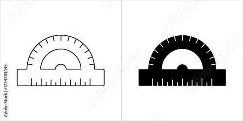 Protractor icon, outline and solid silhouette