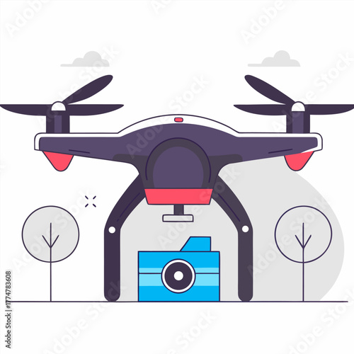 Camera Drone for Aerial Photography, vector illustration. Generative AI.