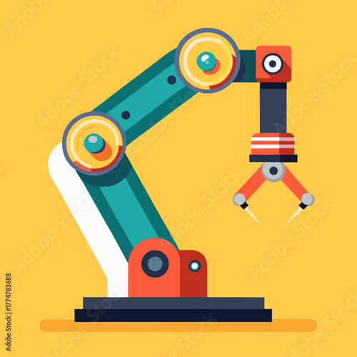 Flat Design Industrial Robotic Gripper Arm, vector illustration. Generative AI.