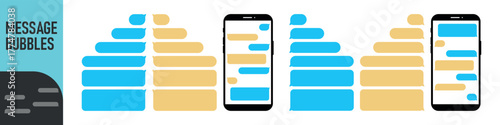 Smartphone, chatting sms app template bubbles. Place your own text to the message clouds. Social network messenger page template. DARK OR NIGHT MODE. Message Flat Bubbles
