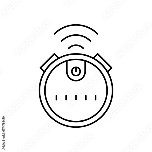 Smart vacuum icon designed in vector line style, isolated on a white background. Ideal for smart home devices, cleaning technology, automation, and household appliance concepts.